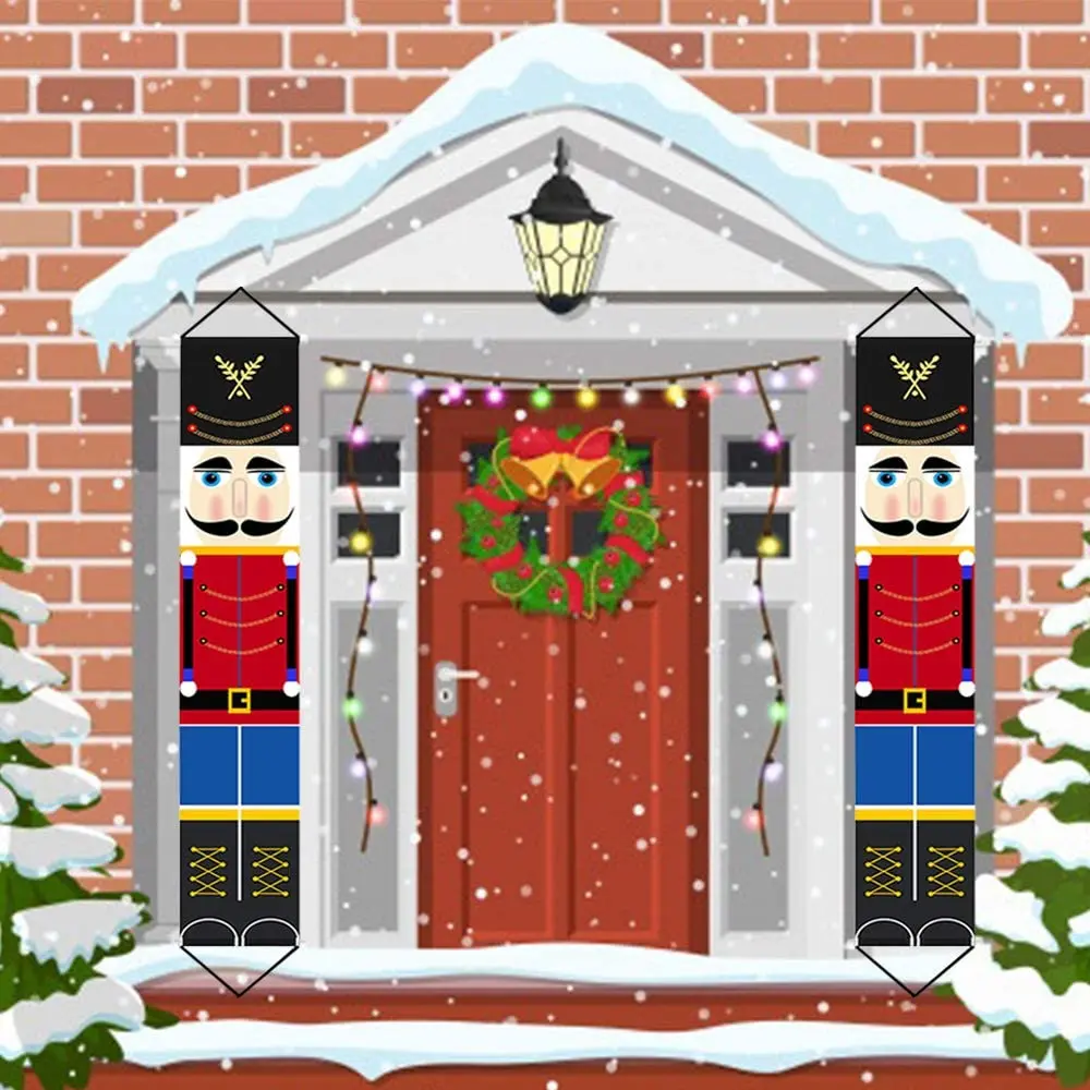 Christmas Nutcrackers Porch Banner 14 x 74 Inch Front Door Signs Xmas Decor Soldier Hanging Banner for Wall
