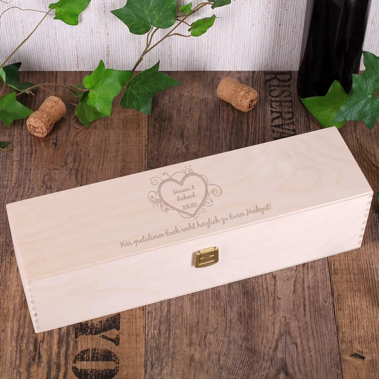 Creative Deco Wine Box Wooden Box Photo or Logo Personalised Wine Box for 1 Bottle with Lid and Closure