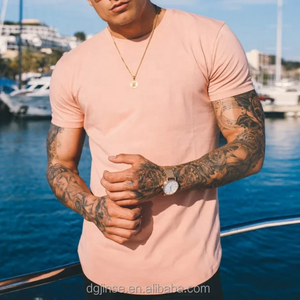 Men T-Shirt cotton spandex Fabric Fit slip side hem basic mens gym tshirt