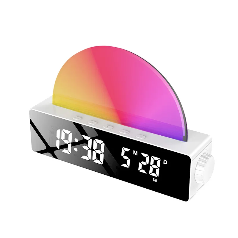 Color Changing with Temperature Display Wake up Sunrise Clock Colorful Lights Alarm Clock Desk Digital Clock Large Display Rgb