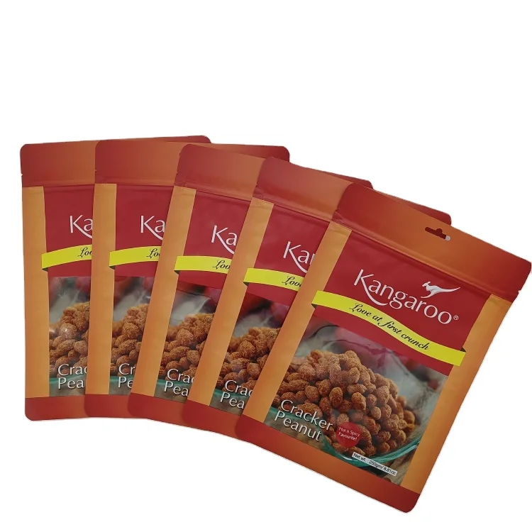 250g/8.81oz High Quality Food Grade Aluminum Foil Zipper Bag Cracker Peanut Bag With Euro Hole
