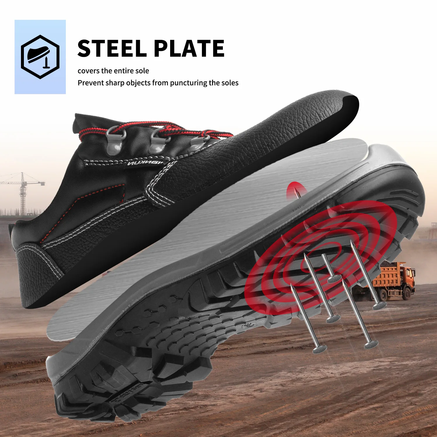 JIANKUN Industrial Sneakers Breathable Steel Toe Leather Shoes stainless steel toe rings Anti-Impact Protective Safety Feature