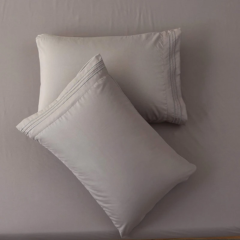 Big OEM Order Service  100%Microfiber Polyester Solid Color Bedsheet Fitted & Flat Sheets Set For Home Embroidered Pillow Cover