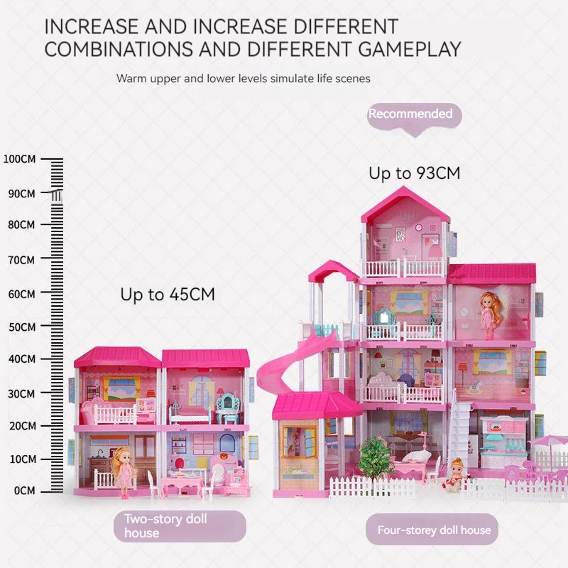 Children Fun Pretend Play House Rooms Princess Villa Accessories Furniture Toy DIY Assembly Gabby Doll House For Girls