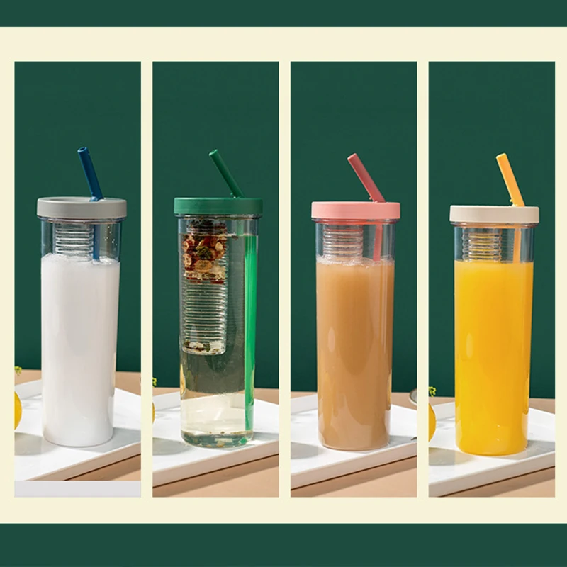 High face value and large capacity water cup female student fall resistant portable straw handy cup tea drain fruit mugs