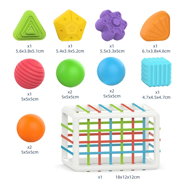 KSF Baby Shape Sorter Toys Colorful Cuboid Elastic Band Box With 12 PCS Multi Sensory Shape Montessori Learning Toys For Toddler