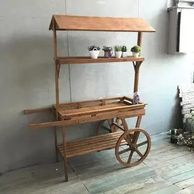 Customized Half Barrel Wagon Wooden Flower Cart for Home Garden Decor Garden Supplies