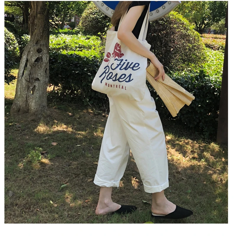 
Simple natural cotton road bag cloth shopping bag with printed logo 