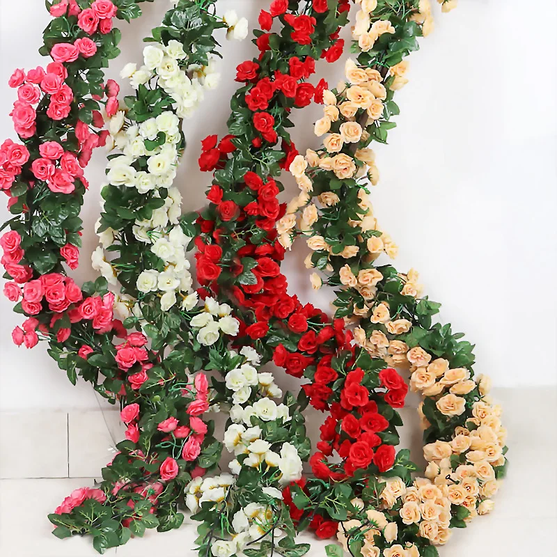 16 Heads Artificial Flowers Vine Rattan Simulation Plant Hanging Flower Garland Artificial Rose Vines For Wall Wedding Yard Deco