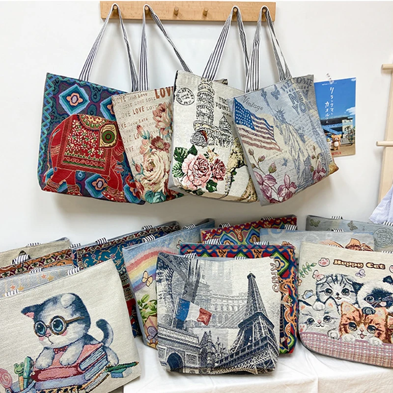 Customized Elephant Pattern Tote Bags Oversized Custom Bohemia Printed Logo Shopping Bag Tote Canvas Tote Bag