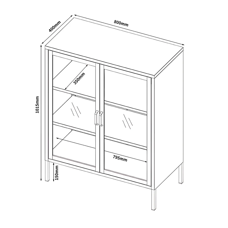 Wholesale office furniture steel storage cabinet with 2 glass doors cupboard low height metal filing cabinet with high feet