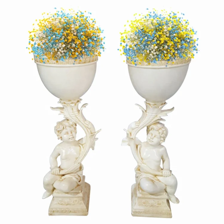 Garden Decorative Fiberglass Angel Sculpture Figure Statue with Flowers Planter