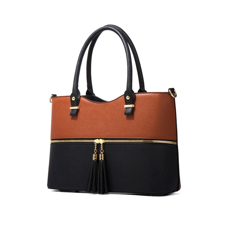 contrast color American style fashion ladies purses and handbags sets 4 pieces OEM PU leather tassel women hand bags