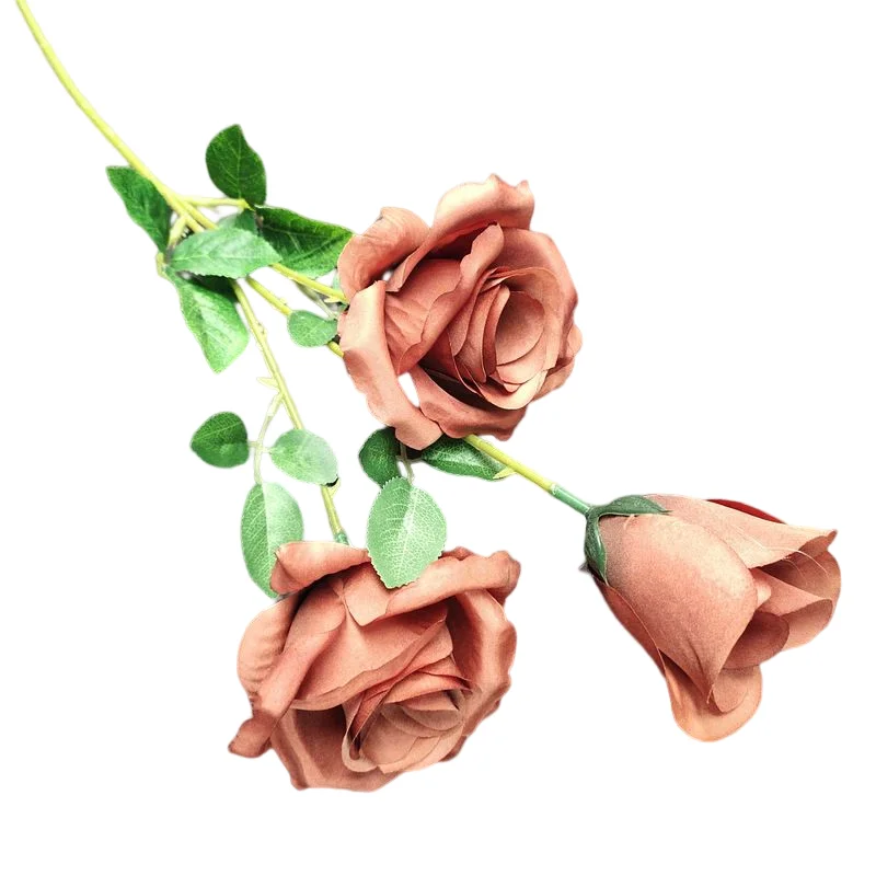 Wholesale Natural Looking Real Touch 3 Heads White Artificial Rose Bouquet Flower Wedding Bridal