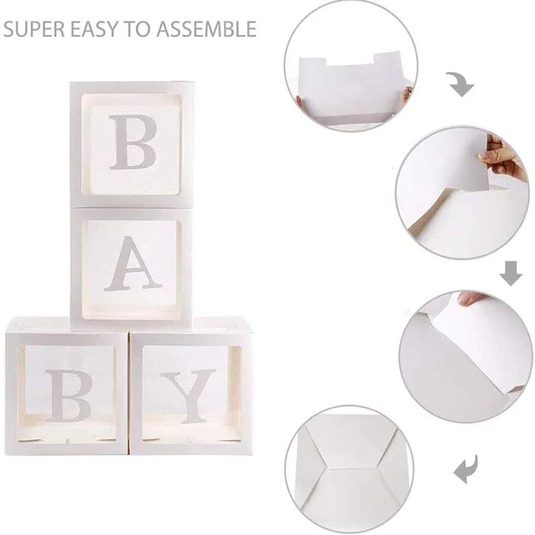 Nicro Custom 4pcs Baby Shower Backdrop Disposable White Paper Transparent Clear Balloons Boxes Party Background Decoration Set