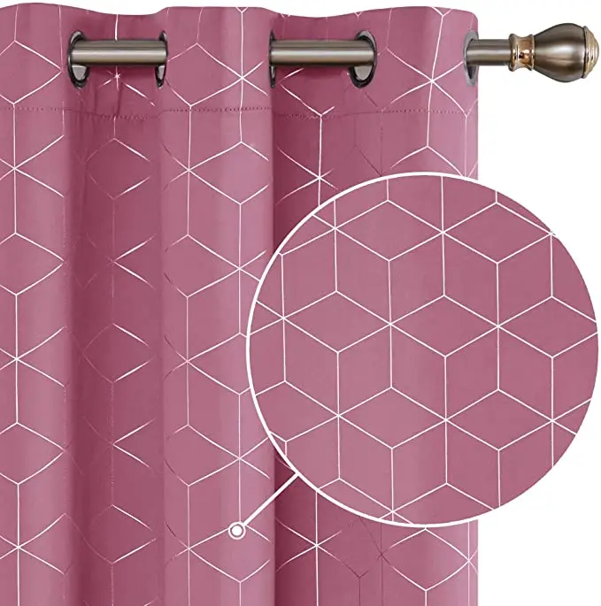 New Design Silver Diamond Foil Print Grommet Window Panels Thermal Insulated Blackout Curtains For Living  Room Bedroom