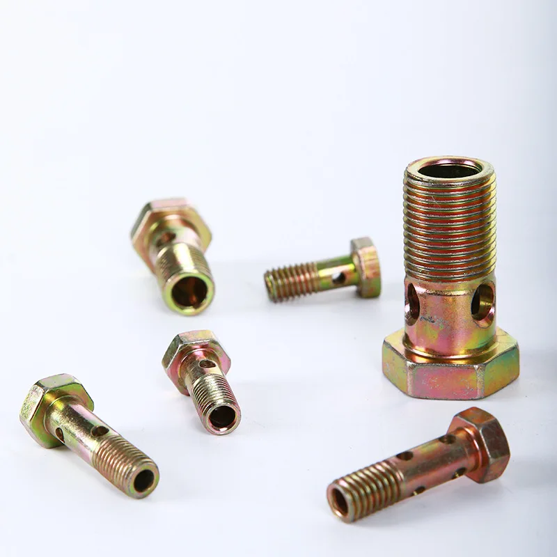 Factory custom galvanized banjo bolt fitting double hole carbon steel hex hollow screw bolts