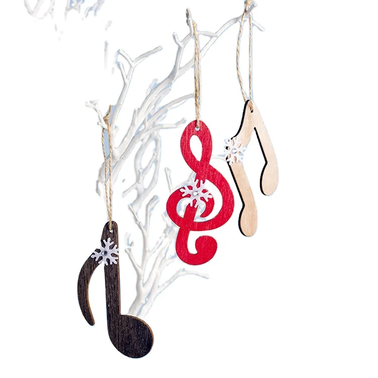 New Christmas decorations wooden painted snowflakes musical notes Christmas pendants creative Christmas tree ornaments