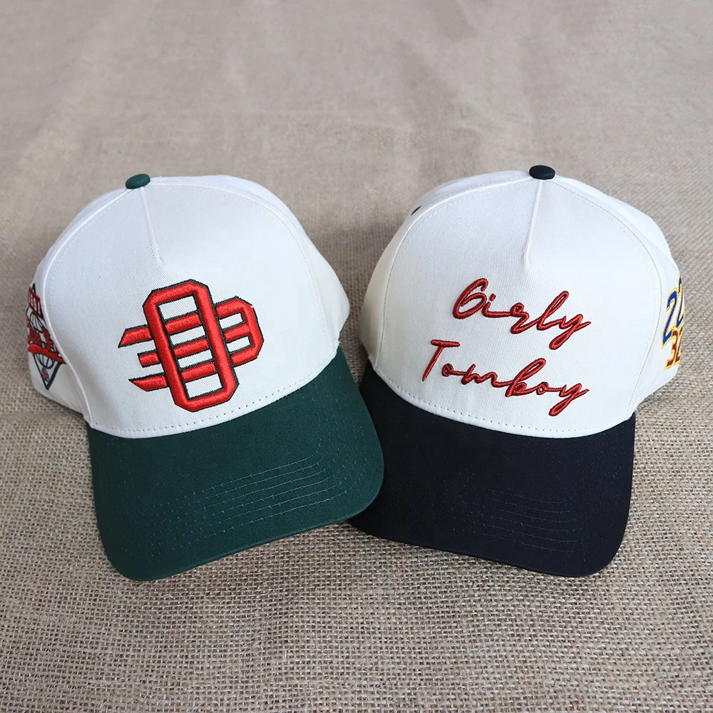 Customized Cotton 5 Panel A Frame  Embroidery New Snap back Blank Wholesale Logo Men Baseball Hats in Two-tone cap Custom Logo