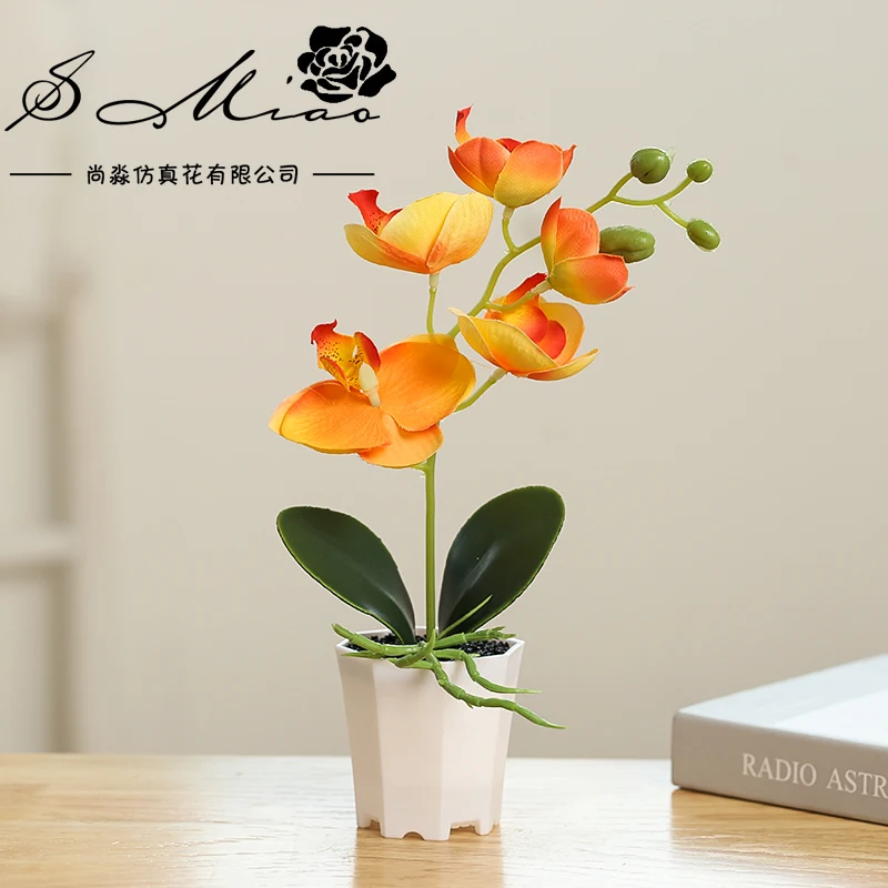 Artificial Phalaenopsis Bonsai in Plastic Potted Plant for Wedding Home Party Office Table Decor
