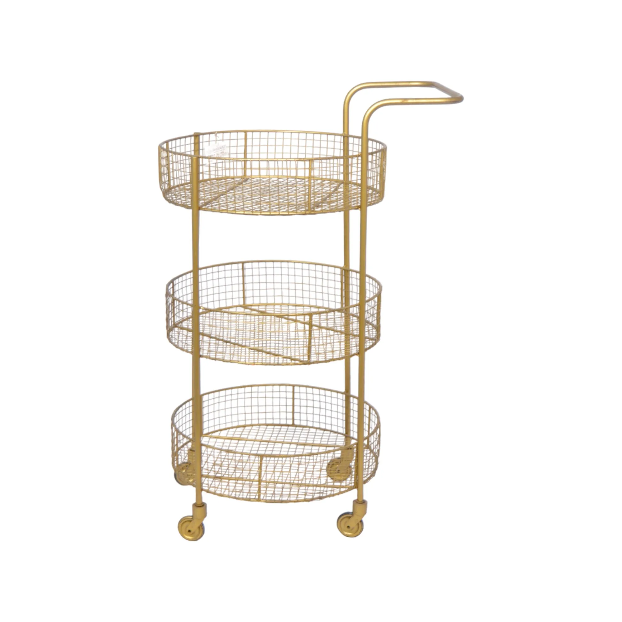 Customize 3 tier with 4 wheel Vegetable Fruit House Hold Mesh Basket with Handle Metal Storage Organizers Wire Kitchen Basket