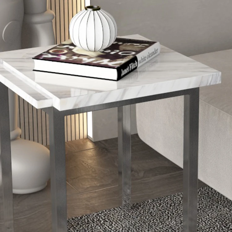 
Modern Nordic Design Living Room Square Marble Side Table with Stainless Steel Frame Base 