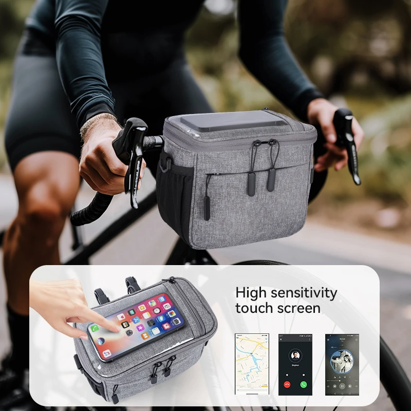 BSCI custom outdoor hiking bicycle frame bag phone bags pouch with TPU touch screen bike handlebar insulated cooler bag