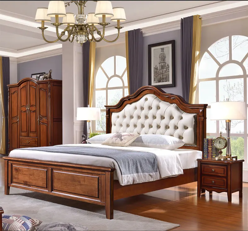 Classic mahogany solid wood deluxe high quality luxury bedroom furniture king queen size beds