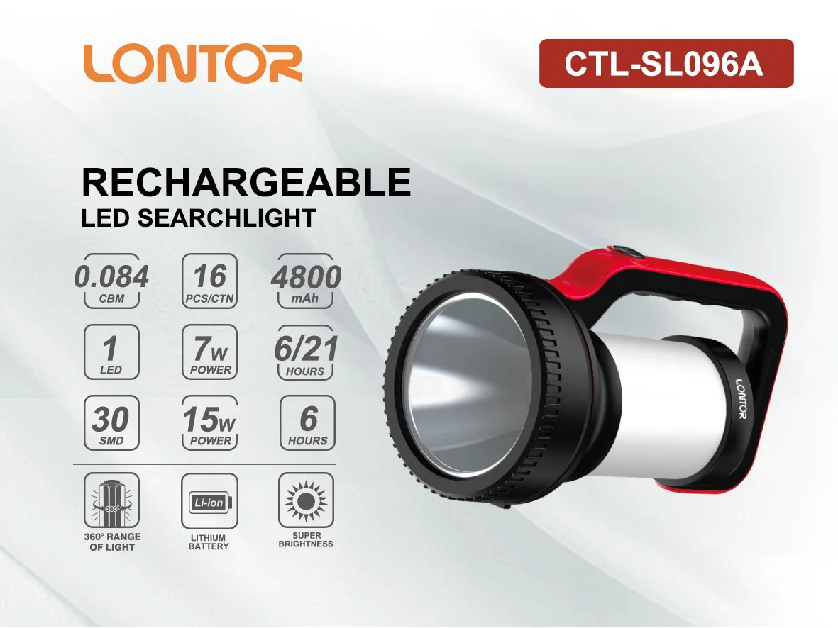 Lontor Hot Selling Super Durable Rechargeable LED Searchlight SL096A