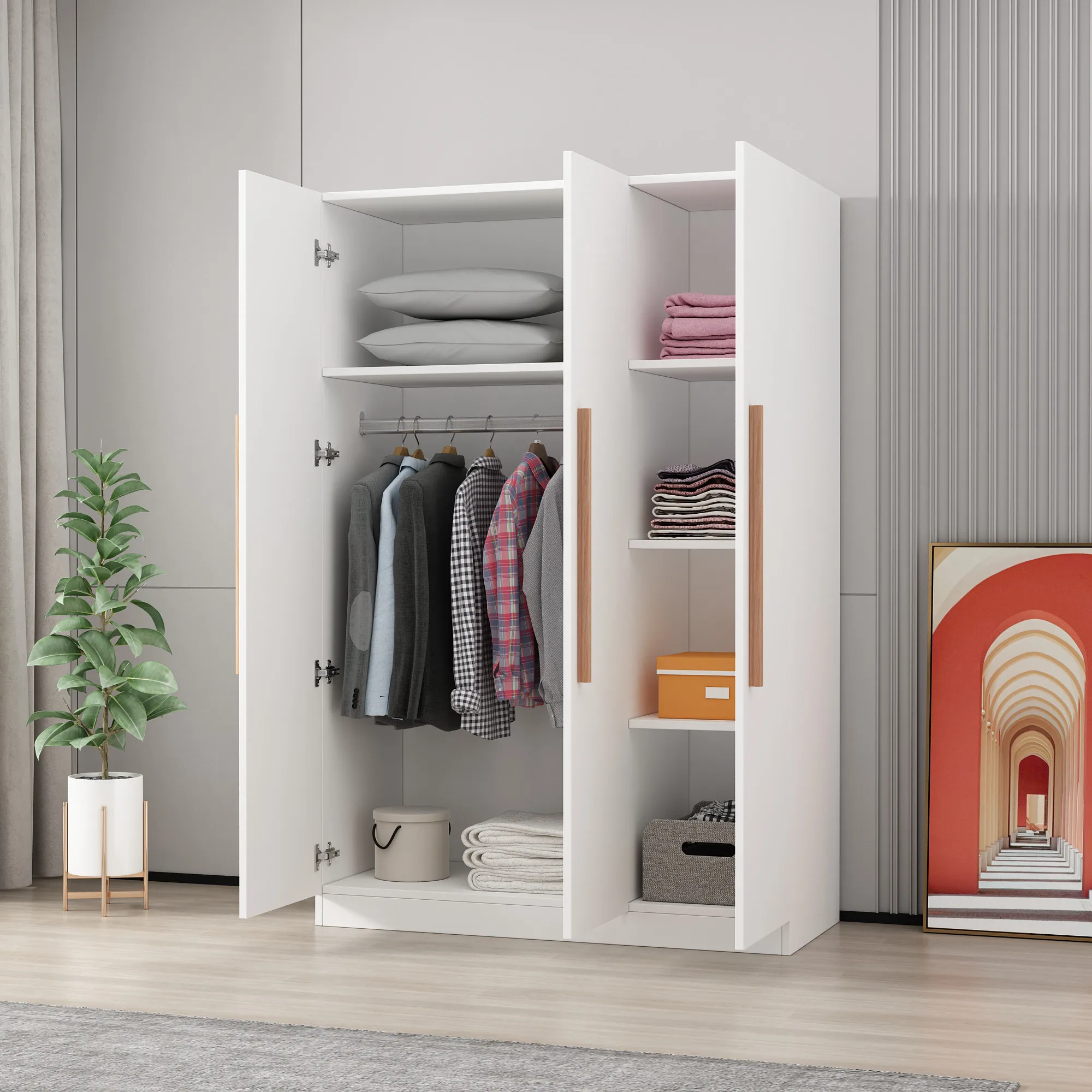 Luxury flat door closet bedroom assembly economical wardrobe home Nordic style lockers