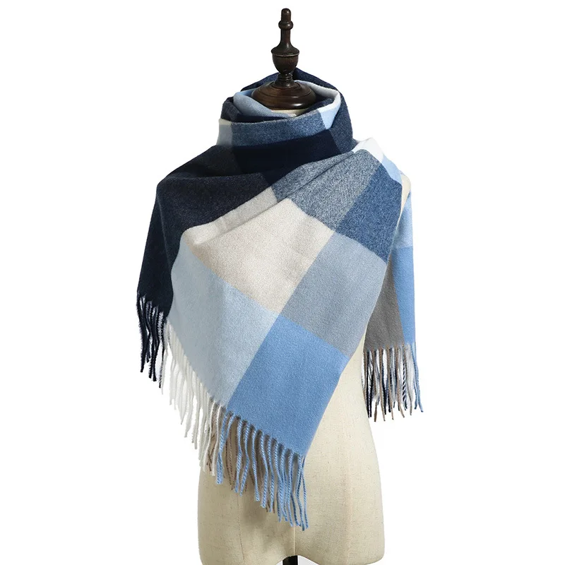 New Design Soft Scarf Shawl Wool Cashmere Blended Yarn Dyed Plaid With Tassels Winter Scarf for Women