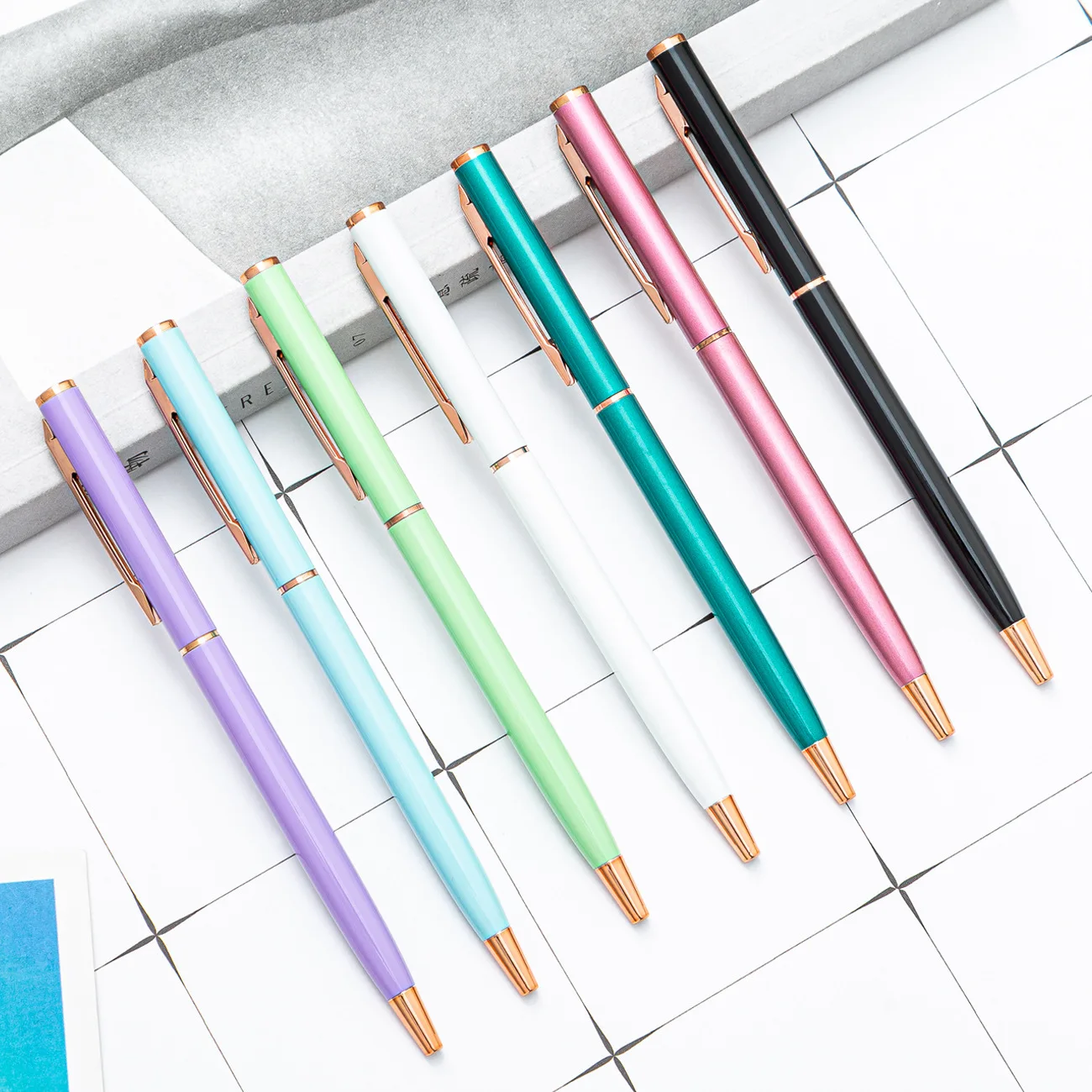 Wholesale business flat head candy color Solid color Metal ballpoint pen signature pen for metal pens with custom logo
