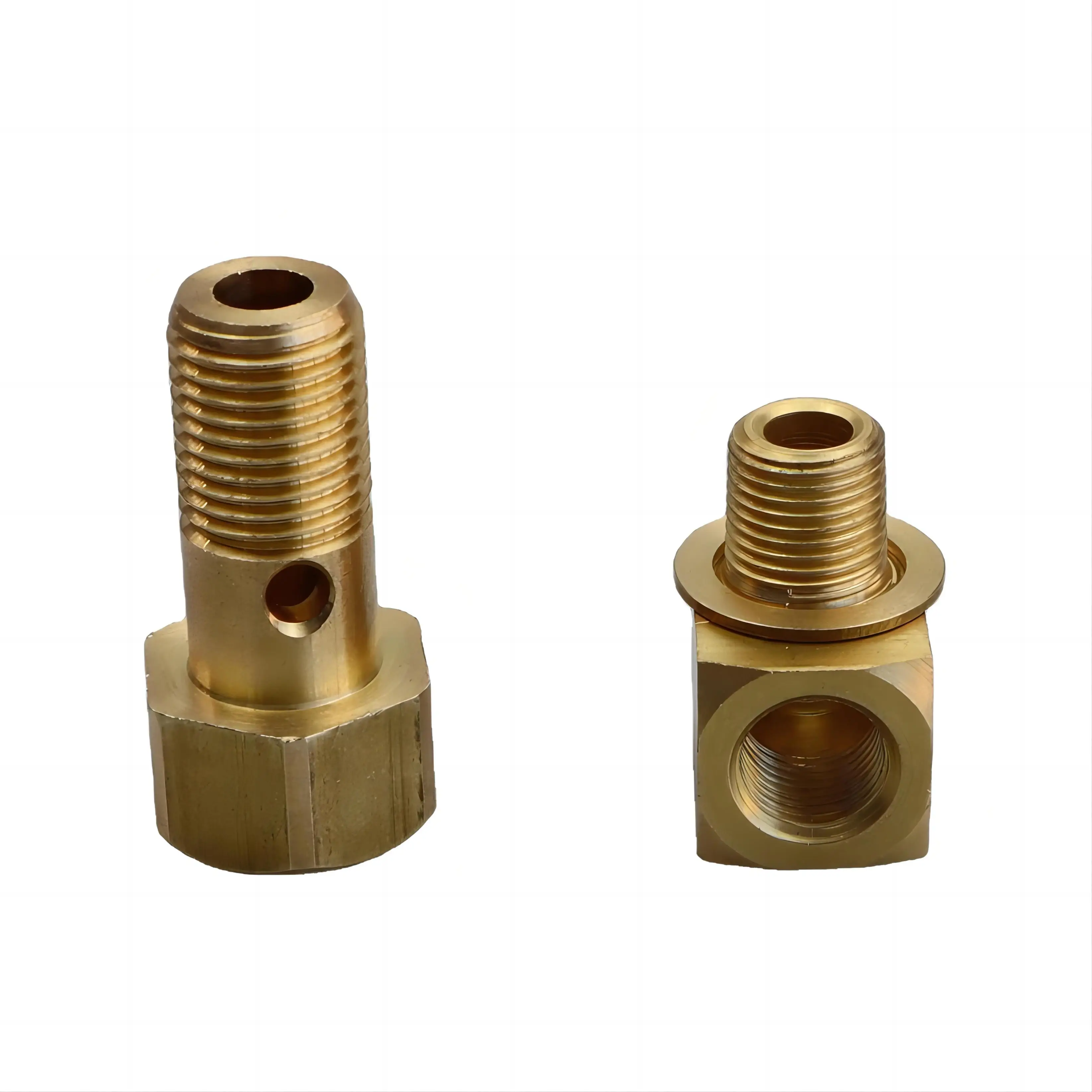 Precision Brass CNC Machining Parts Fuel Pressure Gauge Banjo Bolt Adapter with Micro Drilling and Broaching metal 3d printer