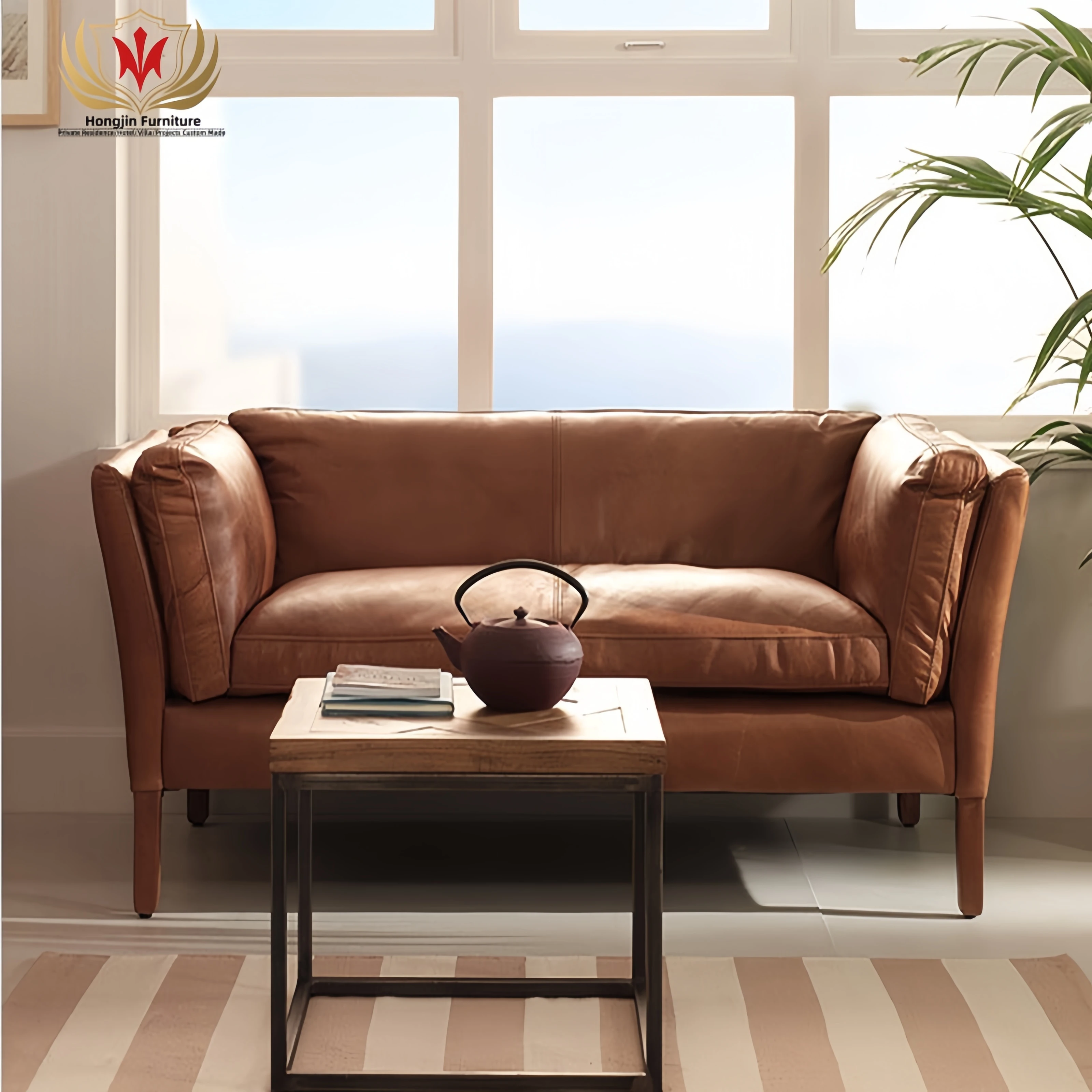 HJ HOME Aviator Sitting Furniture Hotel  Bar Industrial Classic Cafe Sofa Set Vintage Leather Sofa