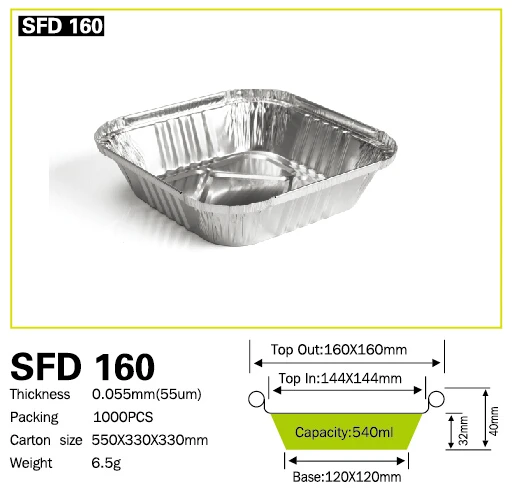 SFD 160 Square aluminum foil container for baking use microwave bake trays