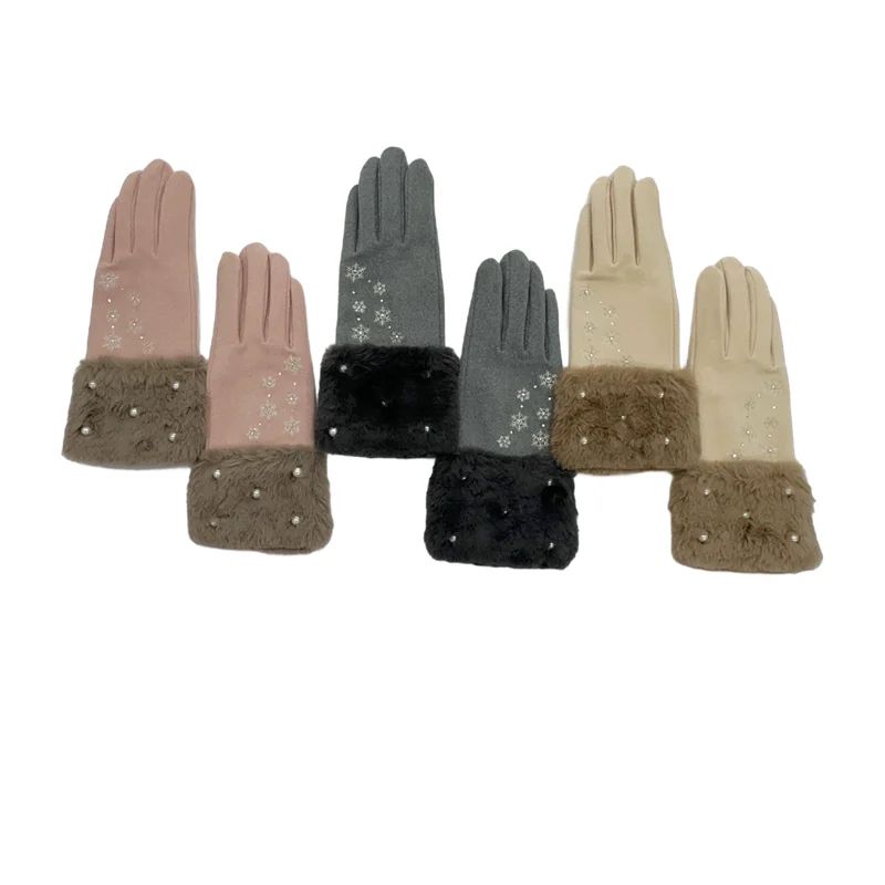 Перчатки перламутровые из искусственного кролика