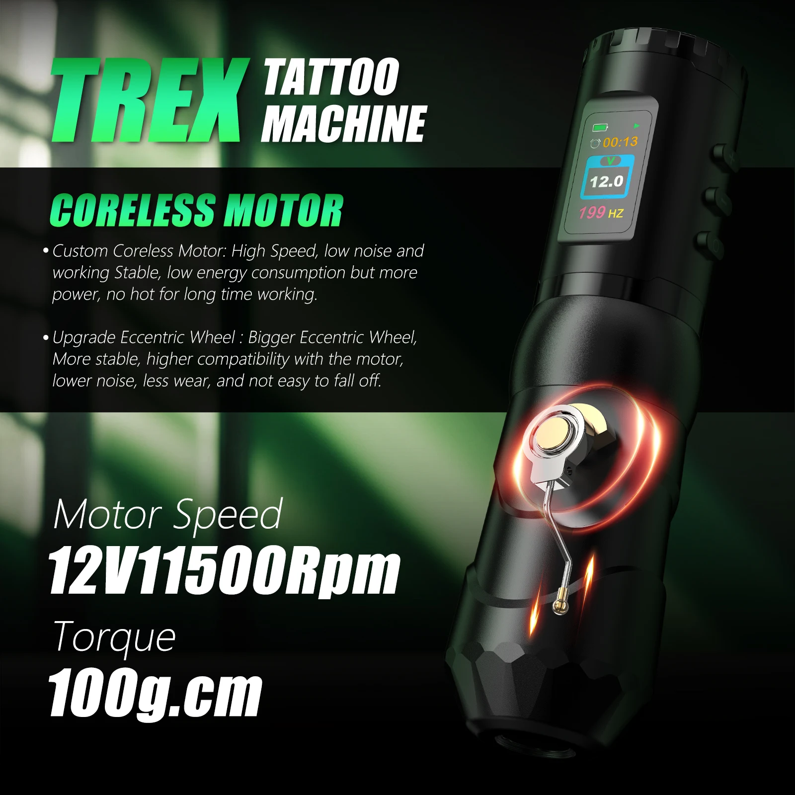 XNET Shark 2000mAh 4.0mm Stroke Professional Coreless Motor Tattoo Gun Wireless Tattoo Machine Pen with Extra Grip for Body Art