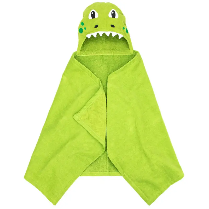 Compressed Antimicrobial Adorable Animal Embroidery Dinosaur Pattern Kids Hooded Towels