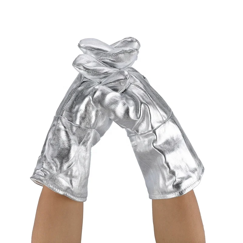 Stock Item 1000 Degree Radiant Heat Glossy Aluminum Color Heat Protective Aluminized Safety Work Gloves