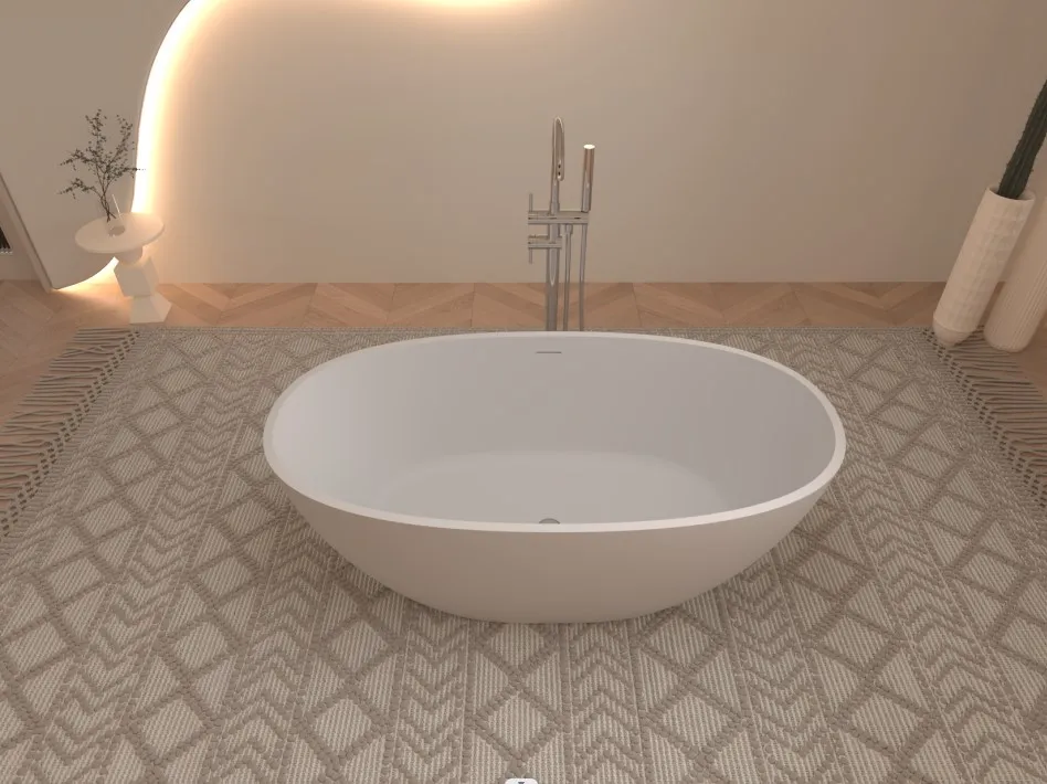 1300MM To 1800mm Custom White Matte Modern Bath Tub Bathroom Tub Artificial Stone Resin Solid Surface Freestanding Bathtub