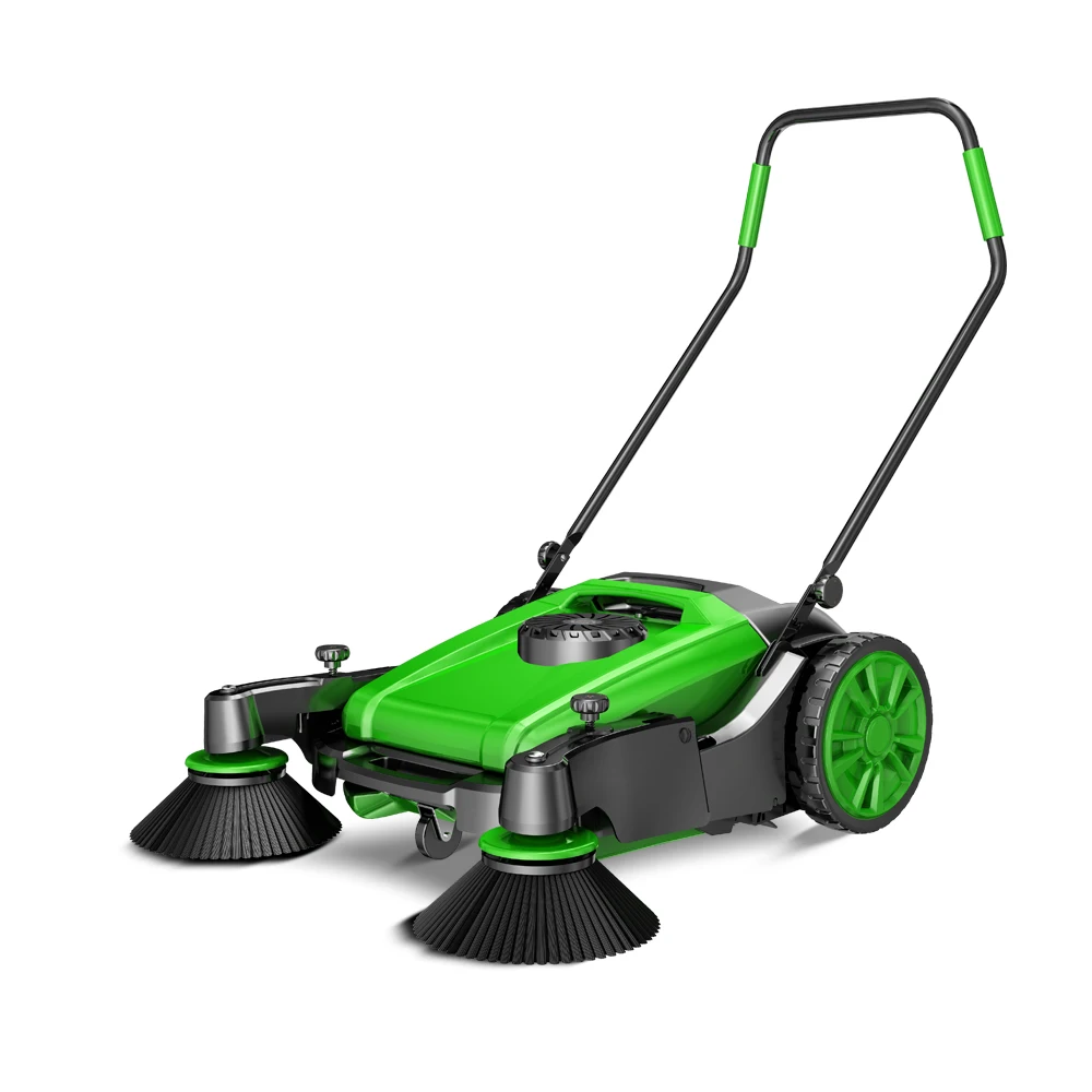 OEM powerless manual hand push rubber wheel robot floor sweeper machine for cleaning leaves dust debris brick