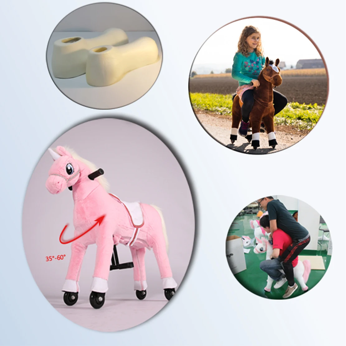 Adults and kids ride on toy animals pedal operated walking as the electric animal rides for shopping mall, Horse series ride on