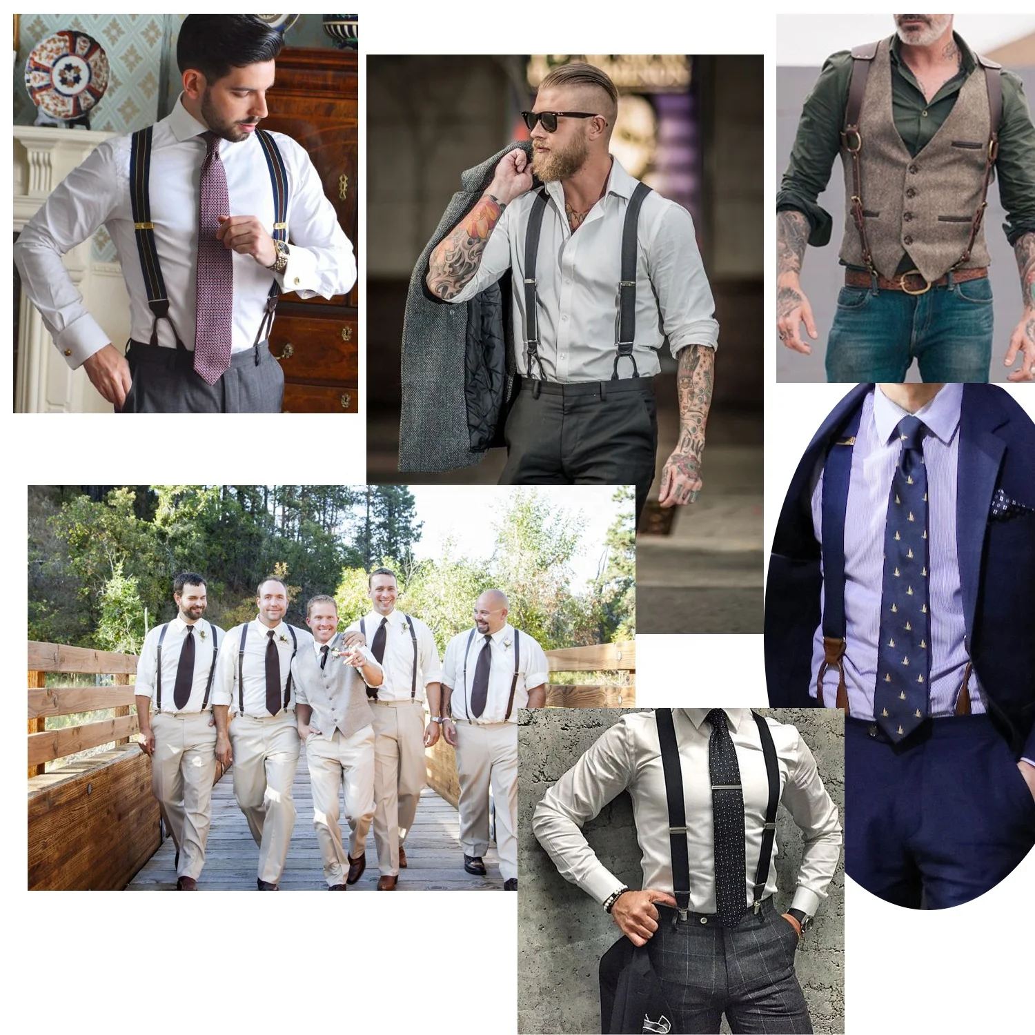 Elastic Fabric Suspender Set with Bow Tie Self Bow Tie and Handkerchief