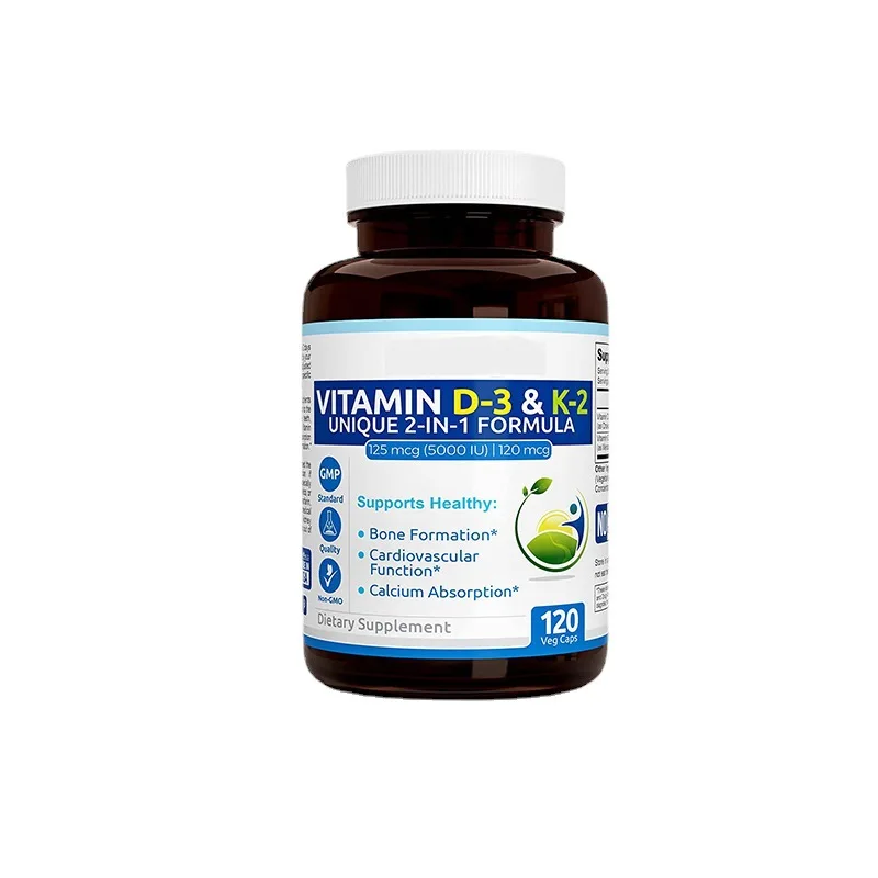 OEM Customized vitamin D-3 & K-2 unique 2-in-1 formula support bone formation and cardiovascular function & calcium absorption
