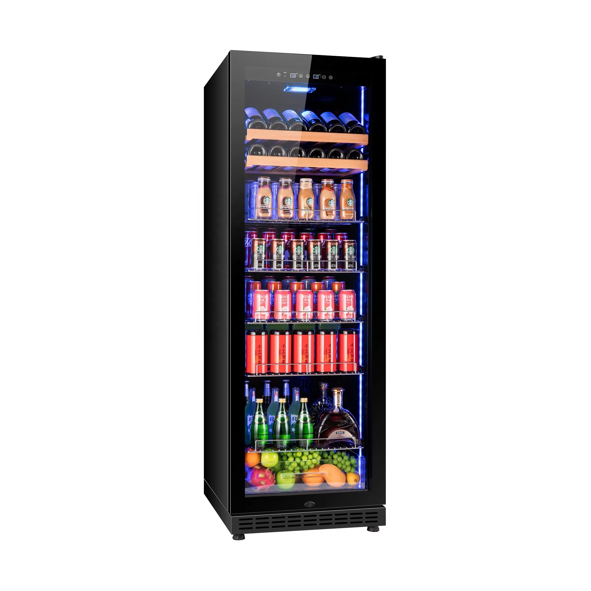 Stainless Stain chiller Full glass door display beverage refrigerator cooler 450L for bar or hotel