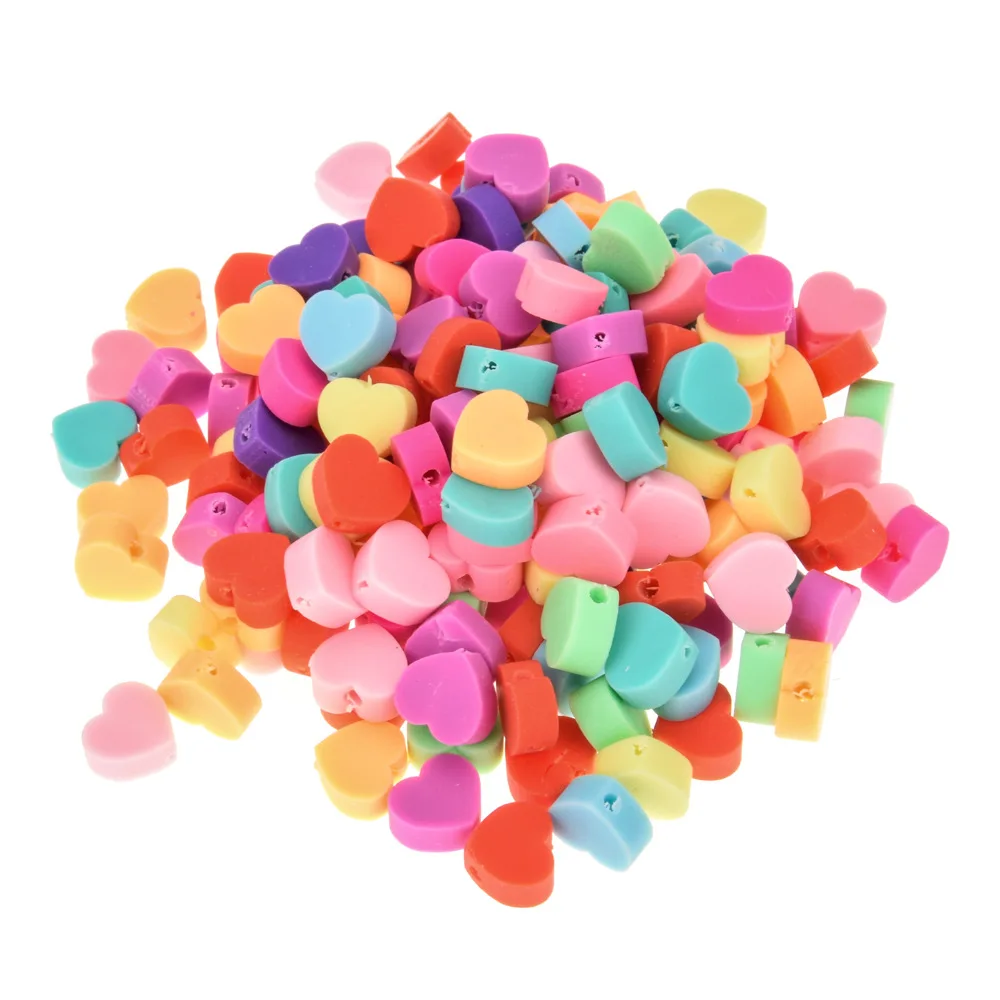 Hobbyworker Colorful Love Heart Loose Spacer Mixed Polymer Clay Charms Beads for DIY Jewelry Bracelet Earring Necklace Making