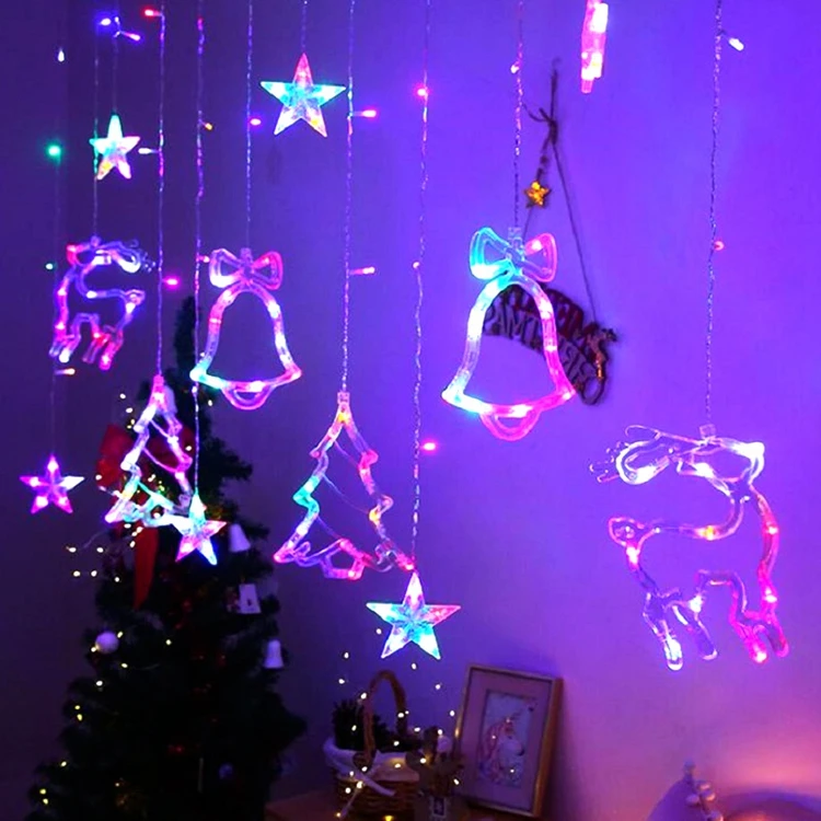 138pcs light Deer Bell Christmas Tree Shaped Led String Light Christmas Curtain Decoration For Home,Party