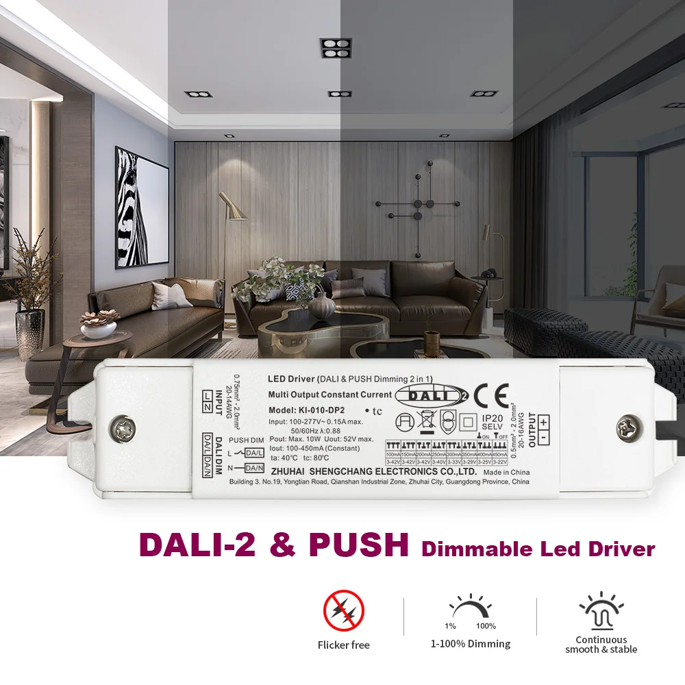 ENEC Adjustable current DALI-2 & Push 10W 100mA-450mA constant current dimmable LED driver