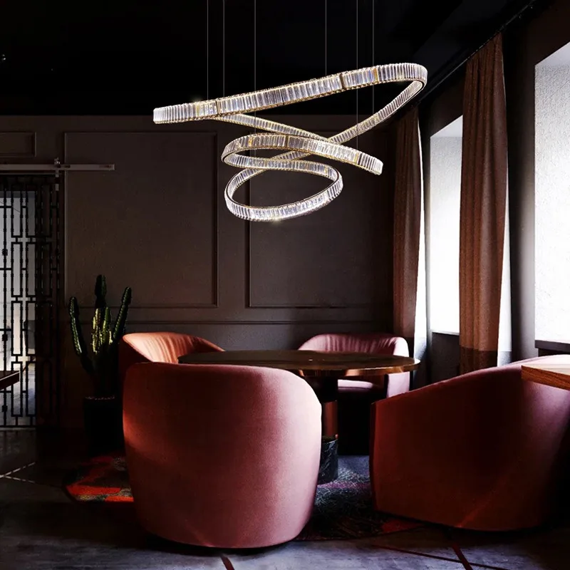 Factory Custom New Product Decorative Long Crystal Glistening Living Room Indoor Home Decor Luxury Led Chandelier Pendant Light