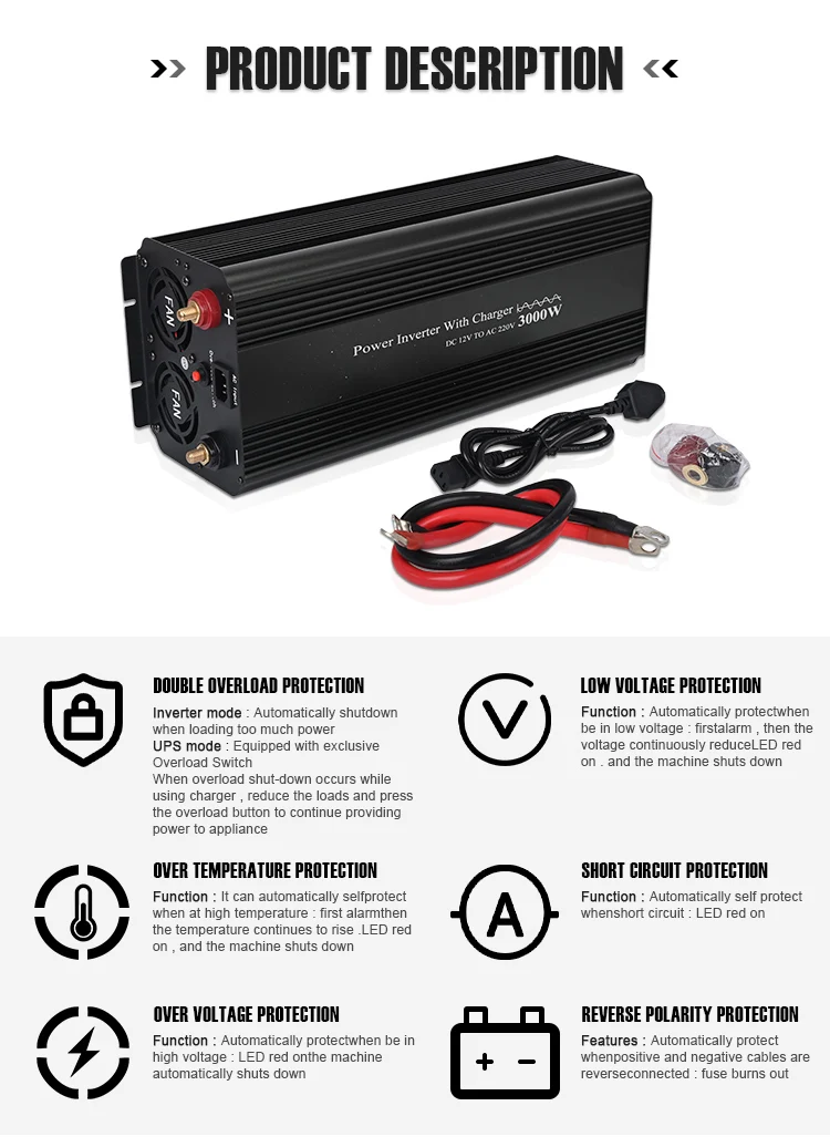 UPS Pure Sine Wave Solar power inverter 3000 Watt 12v 24v 48v DC input 220v 110v AC output with charging feature